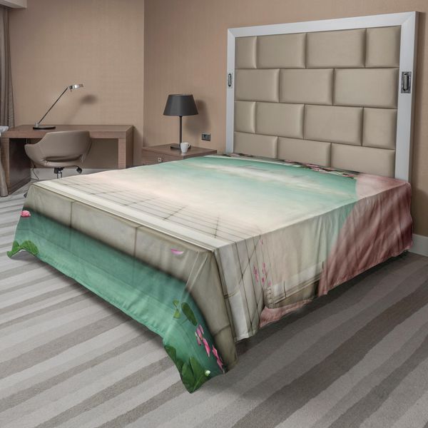 Abakuhaus Lenzuolo Vintage, Motivi Tradizionali A Cuori Nei Toni Del Verde Illustrazione Monocromatica Vortice, Lenzuolo Morbido E Confortevole Per Un Letto Decorativo 1 Pezzo 244 Cm X 205 Cm, Verde Menta Rosa E Cocco-image