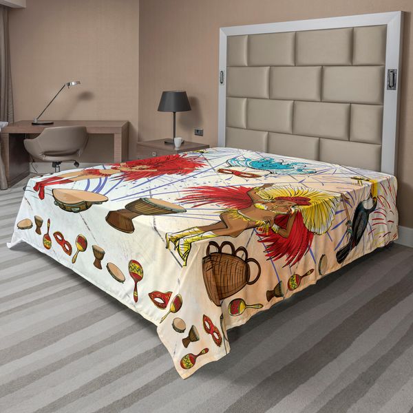 Abakuhaus Brasile Lenzuolo, Carnevale Di Rio Composizione A Tema Con Ragazze Di Samba Strumenti Musicali Mascherate, Lenzuolo Morbido E Confortevole Per Un Letto Decorativo 1 Pezzo 266 Cm X 260 Cm, Multicolore-image