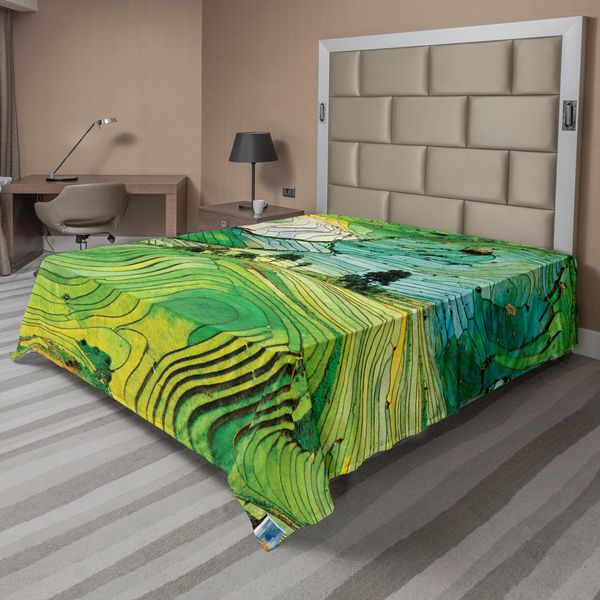 Abakuhaus Lenzuolo Paesaggio, Foto Aerea Vista Di Paesaggio Naturale Campi Astratti Con Rocce E Alberi Stampa, Lenzuolo Morbido E Confortevole Per Un Letto Decorativo 1 Pezzo 260 Cm X 228 Cm, Multicolore-image