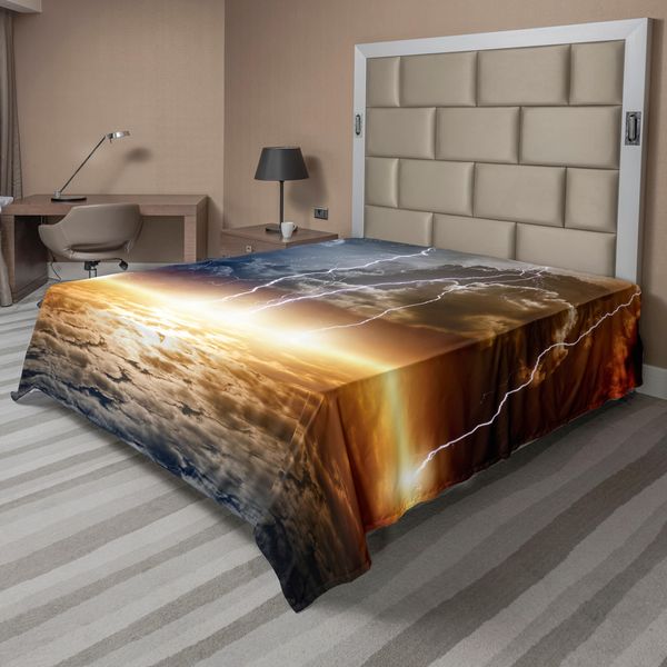 Abakuhaus Lenzuolo Donner, Composizione A Tema Meteorologico Con Nuvole E Fulmini, Composizione Pastorale, Lenzuolo Superiore Morbido E Confortevole Per Un Letto Decorativo, 1 Pezzo, 275 Cm X 260 Cm, Multicolore-image