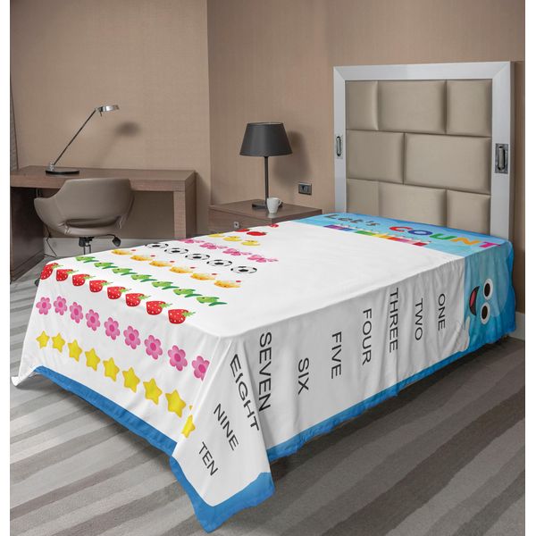 Abakuhaus Lenzuolo Didattico, Conta Fino A Dieci Numeri Gioca I Bambini Dell'asilo Imparano Con Articoli Cartoonistici, Lenzuolo Superiore Morbido E Confortevole Per Un Letto Decorativo 1 Pezzo 260 Cm X 168 Cm, Blu E Bianco-image