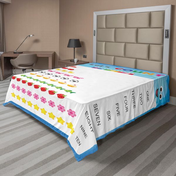 Abakuhaus Lenzuolo Didattico, Conta Fino A Dieci Numeri Gioca I Bambini Dell'asilo Imparano Con Articoli Cartoonistici, Lenzuolo Morbido E Confortevole Per Un Letto Decorativo 1 Pezzo 260 Cm X 228 Cm, Blu E Bianco-image