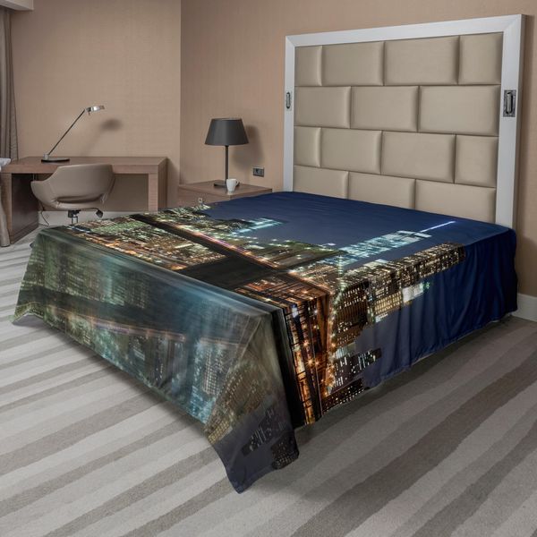 Abakuhaus New York Lenzuolo, Vita Urbana Stati Uniti Tema Grattacieli Ponte Di Brooklyn Illustrazione, Morbido E Confortevole Lenzuolo Superiore Per Un Letto Decorativo 1 Pezzo 244 Cm X 205 Cm, Multicolore-image