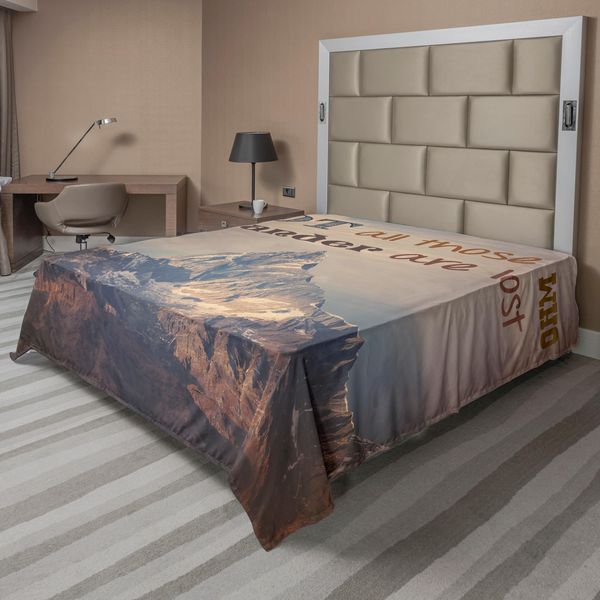 Abakuhaus Lenzuolo Con Proverbio, Non Tutti Quelli Che Hanno Perso Il Cammino Messaggio Su Sfondo Montagna Fotografia Paesaggio, Morbido E Confortevole Lenzuolo Superiore Per Un Letto Decorativo 1 Pezzo 260 Cm X 228 Cm, Multicolore-image