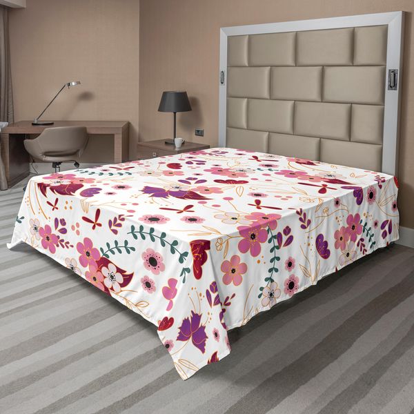 Abakuhaus Lenzuolo Botanico, Motivo Cartoon Con Fiori Primaverili E Rami Ripetuti, Lenzuolo Morbido E Confortevole Per Un Letto Decorativo 1 Pezzo 275 Cm X 260 Cm, Multicolore-image