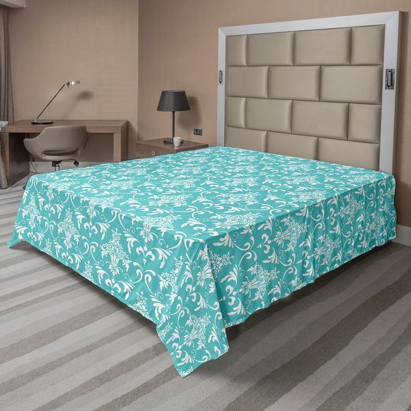 Abakuhaus Lenzuolo Vittoriano, Motivo Continuo Con Fiori Vintage Ispirato Alla Viola Del Pensiero, Motivo Floreale Antico, Lenzuolo Morbido E Confortevole Per Un Letto Decorativo, 1 Pezzo, 244 Cm X 205 Cm, Bianco Schiuma Di Mare-image