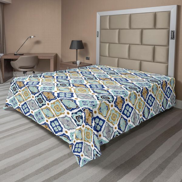 Abakuhaus Lenzuolo Asiatico, Motivi Orientali Con Motivi A Volute Ed Elementi Floreali, Illustrazione Mediorientale, Lenzuolo Morbido E Confortevole Per Un Letto Decorativo, 1 Pezzo, 244 Cm X 205 Cm, Multicolore-image