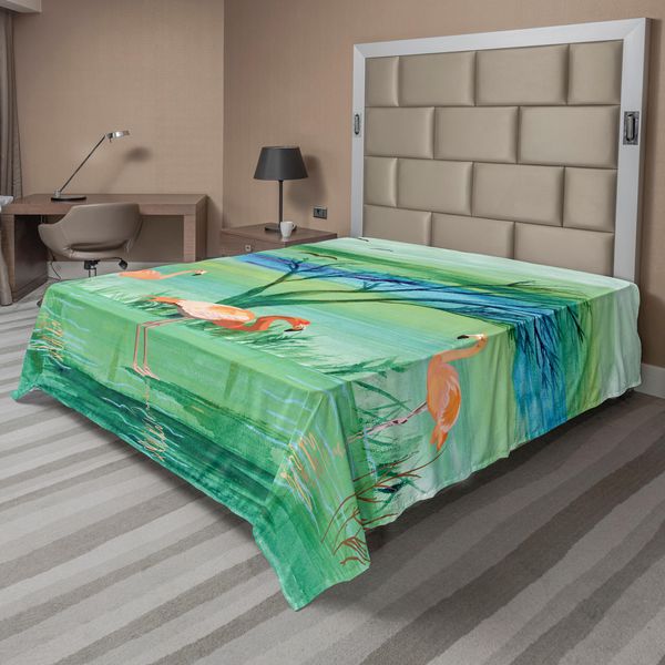 Abakuhaus Lenzuolo Flamingo, Immagine Con Uccelli Esotici Su Sfondo Naturale, Lenzuolo Morbido E Confortevole Per Un Letto Decorativo 1 Pezzo 260 Cm X 228 Cm, Multicolore-image
