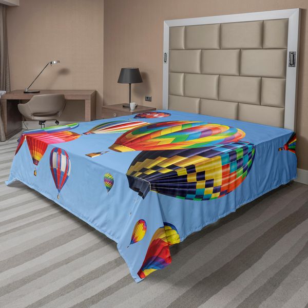 Abakuhaus Lenzuolo Balloon, Mongolfiere Colorate Nel Cielo, Viaggio Aereo, Fotografia A Tema Aeronautico, Morbido E Confortevole Lenzuolo Superiore Per Un Letto Decorativo, 1 Pezzo, 266 Cm X 260 Cm, Multicolore-image