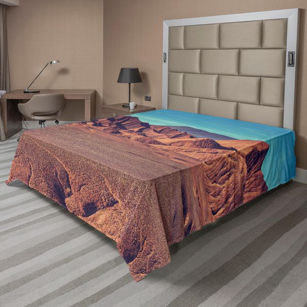 Abakuhaus Lenzuolo Occidentale, Montagna Argentina Deserto Sabbia Escursione Madre Natura Tema Vulcano Foto Geografica, Lenzuolo Morbido E Confortevole Per Un Letto Decorativo 1 Pezzo 266 Cm X 260 Cm, Marrone Blu-image