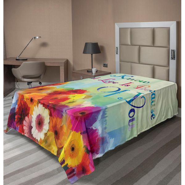 Abakuhaus Lenzuolo Con Proverbio, So Cos'è L'amore Because Of You Scritta Stile Artistico Fiori Primaverili Vivaci, Lenzuolo Morbido E Confortevole Per Un Letto Decorativo 1 Pezzo 260 Cm X 168 Cm, Multicolore-image