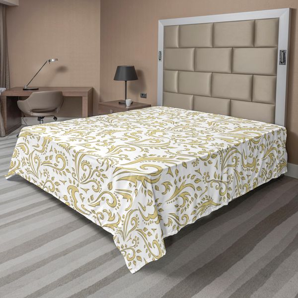 Abakuhaus Lenzuolo Vintage, Stile Monocromatico Classico Di Ispirazione Vittoriana Con Motivo Rococò Ripetuto, Lenzuolo Superiore Morbido E Confortevole Per Un Letto Decorativo 1 Pezzo 244 Cm X 205 Cm, Bianco Cammello Chiaro-image