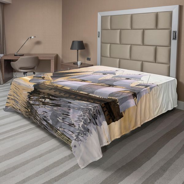 Abakuhaus Lenzuolo Marittimo, Nave Sull'oceano Con Vele Spiegate - Composizione Grafica Digitale Al Computer, Lenzuolo Morbido E Confortevole Per Un Letto Decorativo 1 Pezzo 260 Cm X 228 Cm, Multicolore-image