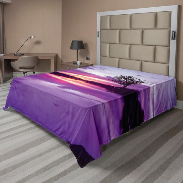 Abakuhaus Lenzuolo Paesaggio, Composizione Astratta Con Ombre Viola, Cielo E Ombre Di Alberi, Morbido E Confortevole Lenzuolo Superiore Per Un Letto Decorativo 1 Pezzo 244 Cm X 205 Cm, Lavanda Nero-image
