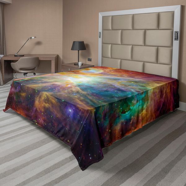 Abakuhaus Lenzuolo Spaziale, Composizione A Tema Universo Con Stelle E Nebulose, Spazio Polveroso, Spazio Colorato, Lenzuolo Superiore Morbido E Confortevole Per Un Letto Decorativo, 1 Pezzo, 275 Cm X 260 Cm, Multicolore-image