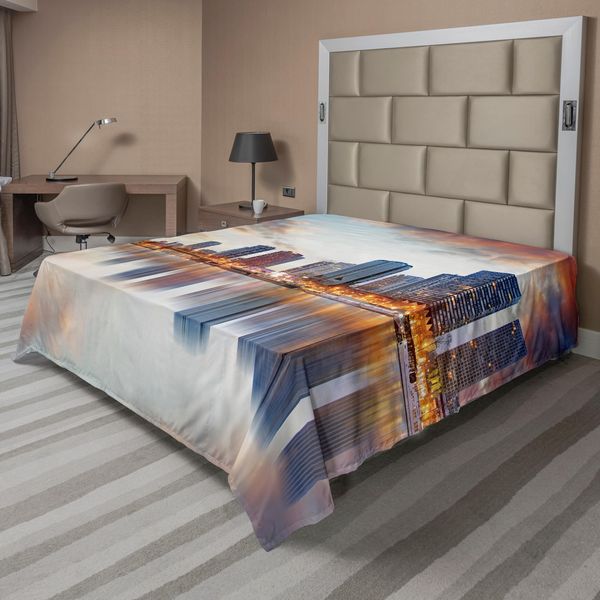 Abakuhaus Lenzuolo Con Vista Della Città, Parigi Edifici E Torre Eiffel Silhouette Riflesso Sull'acqua Al Tramonto, Morbido E Confortevole Lenzuolo Superiore Per Un Letto Decorativo 1 Pezzo 244 Cm X 205 Cm, Multicolore-image