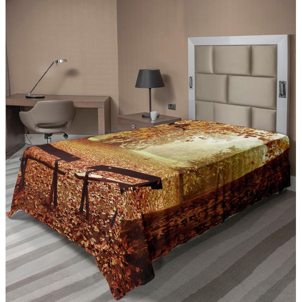 Abakuhaus Lenzuolo Autunnale, Scena Drammatica Con Bosco Autunnale E Panchine Di Legno Antiche, Lenzuolo Morbido E Confortevole Per Un Letto Decorativo, 1 Pezzo, 260 Cm X 168 Cm, Multicolore-image