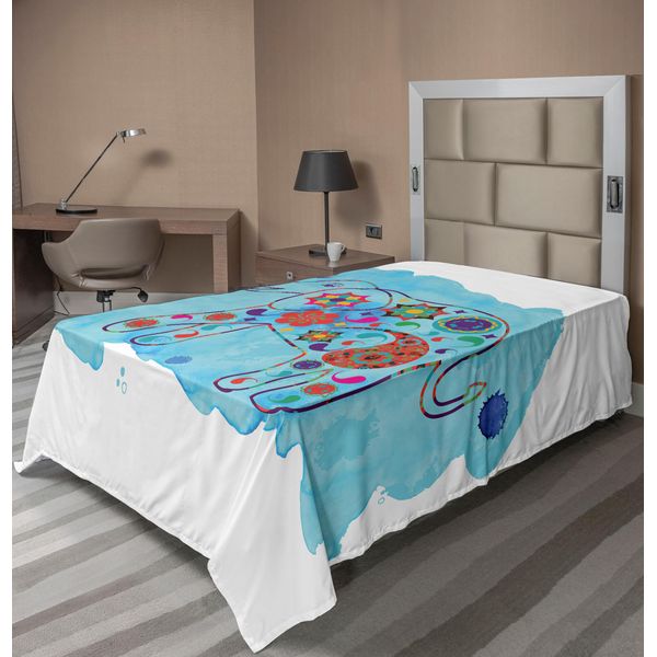 Abakuhaus Lenzuolo Con Elefante, Elefante Asiatico Thailandese Colorato Su Sfondo Acquerellato Con Motivi Cachemire, Morbido E Confortevole Lenzuolo Superiore Per Un Letto Decorativo, 1 Pezzo, 260 Cm X 168 Cm, Multicolore-image
