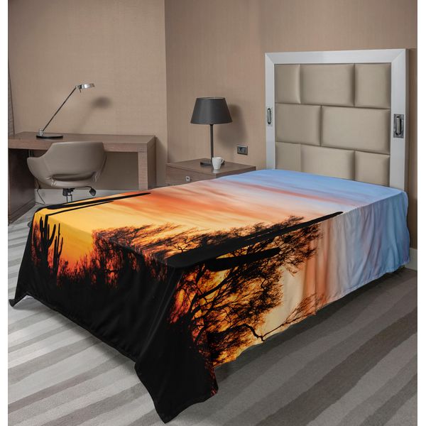 Abakuhaus Lenzuolo Occidentale, Immagine Con Sagome Di Cactus Del Deserto Sunny, Fotografia Del Tramonto Nel Selvaggio West, Lenzuolo Morbido E Confortevole Per Un Letto Decorativo, 1 Pezzo, 190 Cm X 100 Cm, Arancione E Nero-image