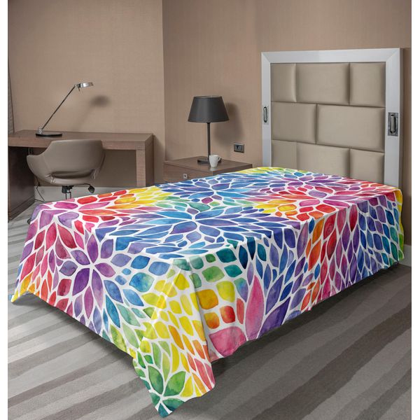 Abakuhaus Lenzuolo Colorato, Fogliame Fiorito Dai Colori Dell'arcobaleno In Stile Acquerello Con Illustrazione Primaverile, Morbido E Confortevole Lenzuolo Superiore Per Un Letto Decorativo 1 Pezzo 260 Cm X 168 Cm, Multicolore-image