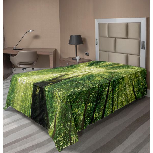 Abakuhaus Lenzuolo Da Letto Wald, Strisce Orizzontali Con Motivo Leopardato Ispirazione Indigena, Morbido E Confortevole Lenzuolo Superiore Per Un Letto Decorativo 1 Pezzo 260 Cm X 168 Cm, Verde E Verde Scuro-image