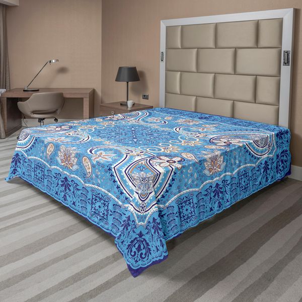 Abakuhaus Lenzuolo Paisley, Classico Motivo Floreale Orientale Decorativo Con Stampa Stilizzata, Morbido E Confortevole Lenzuolo Superiore Per Un Letto Decorativo 1 Pezzo 275 Cm X 260 Cm, Blu Navy, Azzurro, Bianco-image
