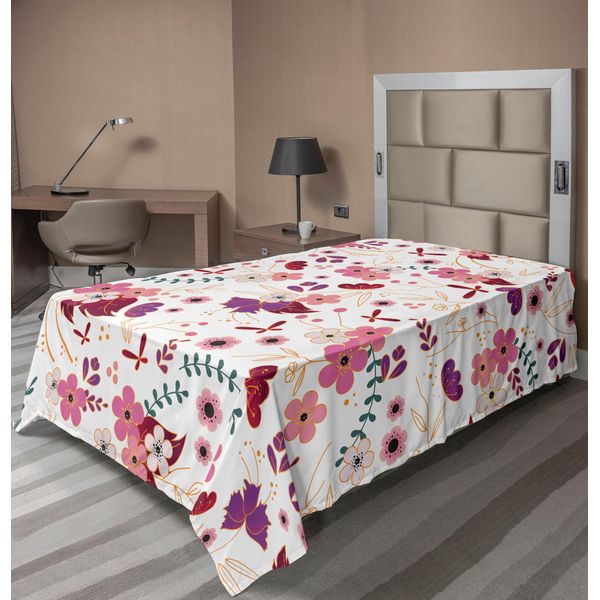 Abakuhaus Lenzuolo Botanico, Motivo Cartoon Con Fiori Primaverili E Rami Ripetuti, Lenzuolo Morbido E Confortevole Per Un Letto Decorativo 1 Pezzo 260 Cm X 168 Cm, Multicolore-image
