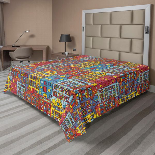 Abakuhaus Cartoon Apartments Lenzuolo, Amsterdam Olanda Panorama Urbano Schizzo Urbano Con Finestre Colorate Stampa, Morbido E Confortevole Lenzuolo Superiore Per Un Letto Decorativo 1 Pezzo 260 Cm X 228 Cm, Multicolore-image