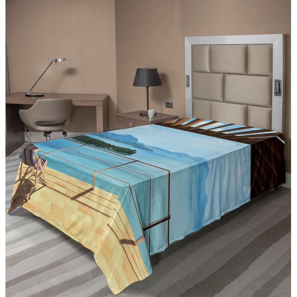 Abakuhaus Lenzuolo Da Letto Oceano, Balcone Interno, Vista Panoramica Sul Mare, Costa, Isola, Mare, Vacanze Estive, Lenzuolo Morbido E Confortevole Per Un Letto Decorativo, 1 Pezzo, 190 Cm X 100 Cm, Blu E Bianco-image