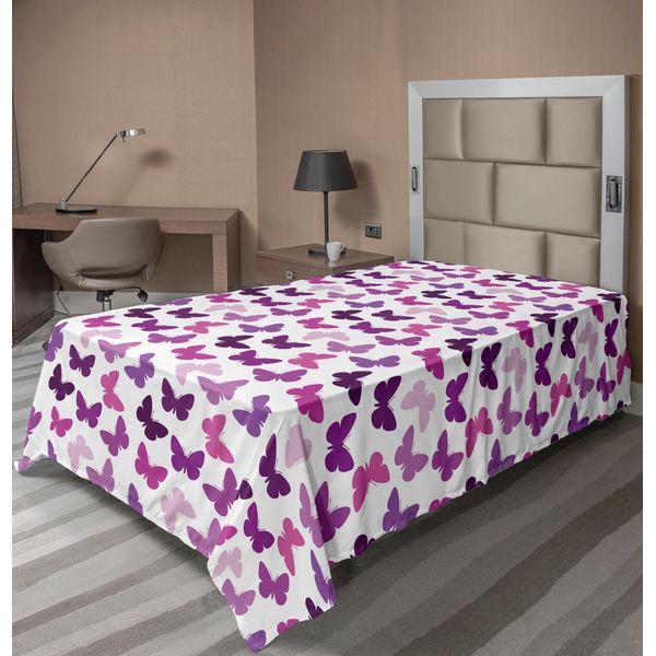 Abakuhaus Lenzuolo Con Farfalle, Motivo Astratto Retrò Con Farfalle E Fiori Primaverili, Ragazza, Lenzuolo Morbido E Confortevole Per Un Letto Decorativo, 1 Pezzo, 190 Cm X 100 Cm, Viola, Lilla, Rosa-image