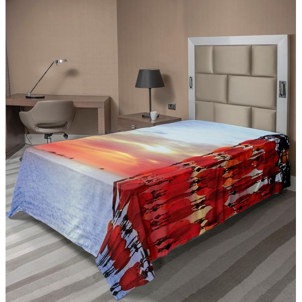 Abakuhaus Lenzuolo Da Letto, Acchiappasogni Ibiza Tramonto Mediterraneo Immagine Viaggio Vacanza Tema Immagine, Morbido E Confortevole Lenzuolo Superiore Per Un Letto Decorativo 1 Pezzo 260 Cm X 168 Cm, Rosso Corallo Blu Rosso-image