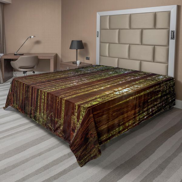 Abakuhaus Lenzuolo Wald, Rotholz Wald In California Usa Natura All'aperto Paesaggio Bosco Parco, Lenzuolo Morbido E Confortevole Per Un Letto Decorativo 1 Pezzo 244 Cm X 205 Cm, Redwood Giallo Verde-image