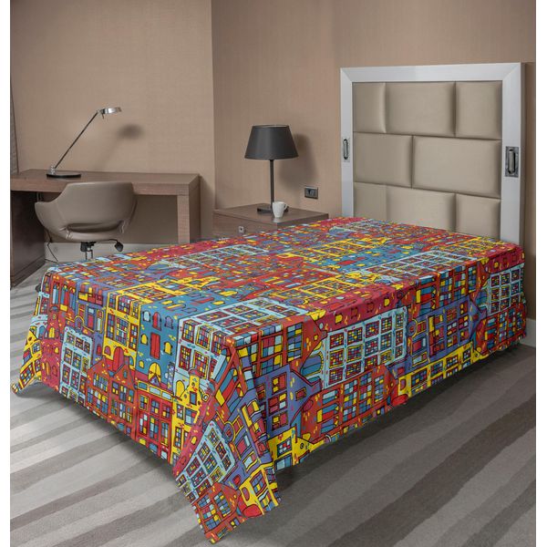 Abakuhaus Cartoon Apartments Lenzuolo, Amsterdam Olanda Panorama Urbano Schizzo Urbano Con Finestre Colorate Stampa, Morbido E Confortevole Lenzuolo Superiore Per Un Letto Decorativo 1 Pezzo 190 Cm X 100 Cm, Multicolore-image