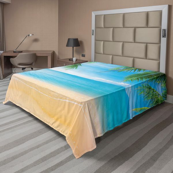 Abakuhaus Lenzuolo Da Letto, Immagine Esotica Di Laguna, Sabbia, Oceano, Paradiso, Thailandia, Natura, Lenzuolo Morbido E Confortevole Per Un Letto Decorativo, 1 Pezzo, 260 Cm X 228 Cm, Sabbia, Marrone, Azzurro-image