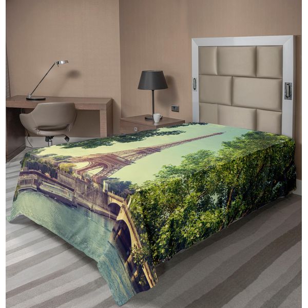 Abakuhaus Paris Lenzuolo, Torre Eiffel, Senna, Francia, Europa, Punto Di Riferimento, Immagine, Lenzuolo Morbido E Confortevole Per Un Letto Decorativo, 1 Pezzo, 190 Cm X 100 Cm, Verde Mandorla, Marrone Chiaro-image