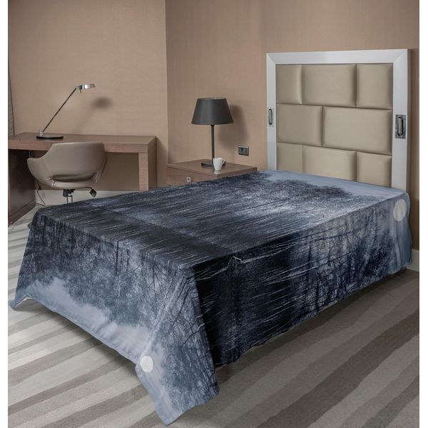 Abakuhaus Lenzuolo Naturale, Notte Nella Foresta Attraverso Il Lago Con La Luna Nel Paesaggio Invernale Della Foresta Stampa, Lenzuolo Superiore Morbido E Confortevole Per Un Letto Decorativo 1 Pezzo 260 Cm X 168 Cm, Viola-Blu E Nero-image