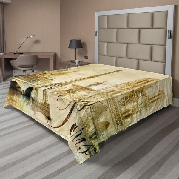 Abakuhaus Paris Lenzuolo, Design Vintage Stile Sbiadito, Simbolo Della Capitale Francese Torre Eiffel, Lenzuolo Morbido E Confortevole Per Un Letto Decorativo 1 Pezzo 266 Cm X 260 Cm, Beige Pallido Cammello-image