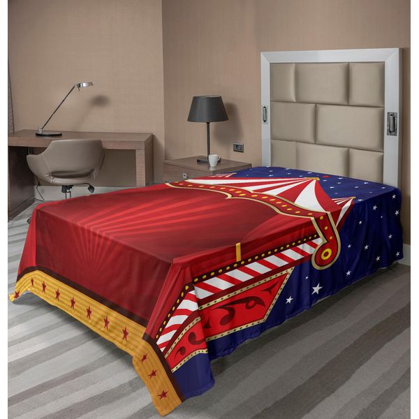 Abakuhaus Lenzuolo Da Letto Circus, Tela Da Tenda Da Circo, Palcoscenico Teatrale, Scherzi, Tema Allegro Notturno, Lenzuolo Morbido E Confortevole Per Un Letto Decorativo, 1 Pezzo, 190 Cm X 100 Cm, Blu-image