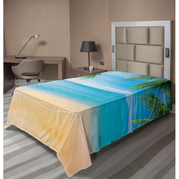Abakuhaus Lenzuolo Da Letto, Immagine Esotica Di Laguna, Sabbia, Oceano, Paradiso, Thailandia, Natura, Lenzuolo Morbido E Confortevole Per Un Letto Decorativo, 1 Pezzo, 260 Cm X 168 Cm, Sabbia, Marrone, Cielo, Blu-image