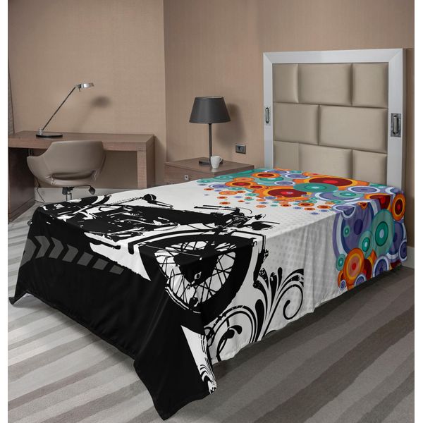 Abakuhaus Lenzuolo Da Letto Maschile, Motocicletta E Cerchio Astratto Formano Un Motivo Decorativo In Stile Urbano Moderno, Lenzuolo Morbido E Confortevole Per Un Letto Decorativo 1 Pezzo 190 Cm X 100 Cm, Multicolore-image