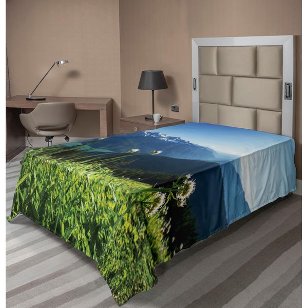 Abakuhaus Lenzuolo Naturale, Diablo Lake Washington Mountains Dandelion Thistle Flowers Wilderness Image, Morbido E Confortevole Lenzuolo Superiore Per Un Letto Decorativo 1 Pezzo 260 Cm X 168 Cm, Verde Azzurro Cielo-image