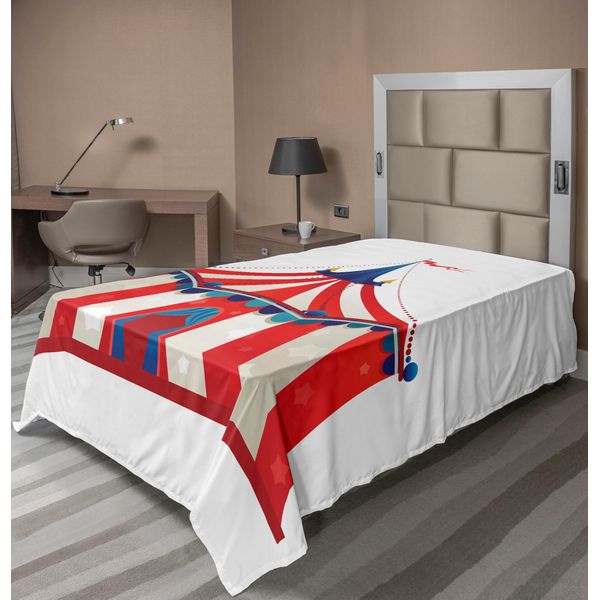 Abakuhaus Lenzuolo Da Letto Circo, Tenda Da Circo Colorata A Strisce, Illustrazione Di Spettacolo Di Carnevale, Lenzuolo Morbido E Confortevole Per Un Letto Decorativo, 1 Pezzo, 260 Cm X 168 Cm, Blu Vermiglio-image