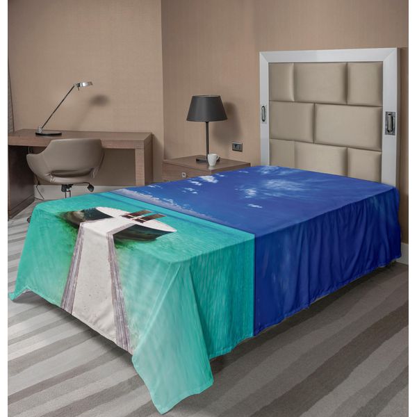 Abakuhaus Lenzuolo Da Letto, Idilliaca Laguna Delle Maldive, Luna Di Miele, Vacanza Romantica, Immagine Del Mare, Lenzuolo Morbido E Confortevole Per Un Letto Decorativo, 1 Pezzo, 190 Cm X 100 Cm, Turchese, Bianco, Blu-image