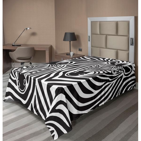 Abakuhaus Lenzuolo Safari, Coppia Di Zebre Eyes Face Heads Motivo Artistico Animali Selvatici Design, Lenzuolo Morbido E Confortevole Per Un Letto Decorativo 1 Pezzo 190 Cm X 100 Cm, Grigio Antracite Bianco-image
