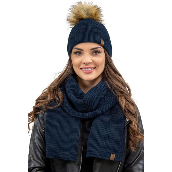 Berretto Da Donna Vivisence Con Pompon E Sciarpa Caldo Copricapo E Scaldacollo Per L'inverno E L'autunno Caldo E Spesso, Berretto Invernale Con Pompon, Set Invernale Da Donna, Eu, Blu Scuro, Unità-image