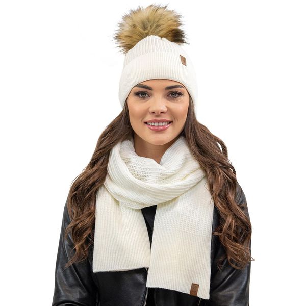 Berretto Da Donna Vivisence Con Pompon E Sciarpa Caldo Copricapo E Scaldacollo Per L'inverno E L'autunno Caldo E Spesso, Berretto Invernale Con Pompon, Set Invernale Da Donna, Eu, Ecru, Taglia Unica-image