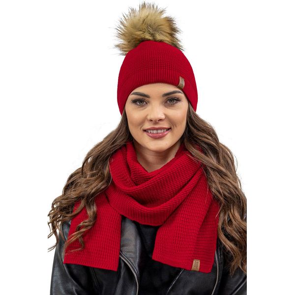 Berretto Da Donna Vivisence Con Pompon E Sciarpa Caldo Copricapo E Scaldacollo Per L'inverno E L'autunno Caldo E Spesso, Berretto Invernale Con Pompon, Set Invernale Da Donna, Eu, Rosso, Taglia Unica-image