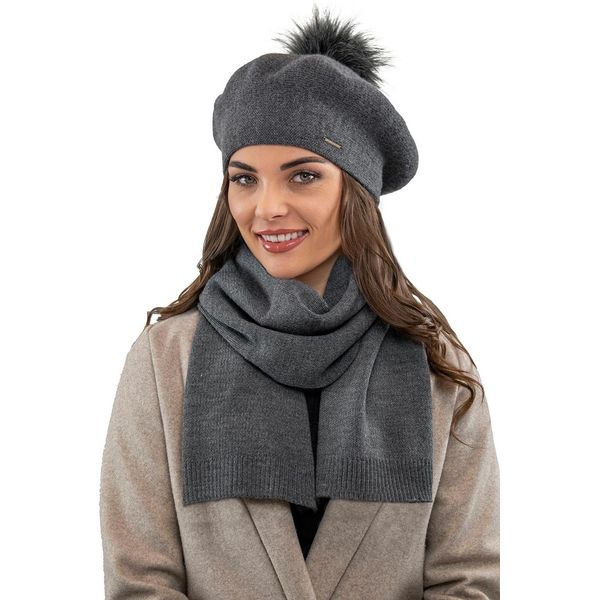 Vivisence Berretto Da Donna Con Pompon Elegante Set Invernale Berretto E Sciarpa Caldo Copricapo E Copricollo Per L'inverno E L'autunno Caldo Spesso, Set Invernale Da Donna, Eu, Grigio Scuro,-image