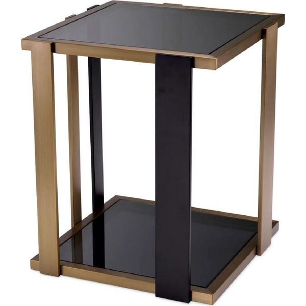 Tavolino Casa Padrino Ottone / Nero / Grigio 47,5 X 47,5 X H. 55,5 Cm - Tavolino Quadrato Con Piano In Vetro - Mobili Da Salotto - Mobili - Qualità Lusso-image