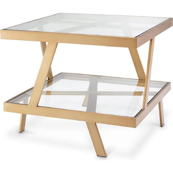 Tavolino Casa Padrino Ottone 60 X 60 X H. 50,5 Cm - Tavolino Quadrato In Acciaio Inox Con Piano In Vetro - Mobili Soggiorno - Mobili - Qualità Lusso-image